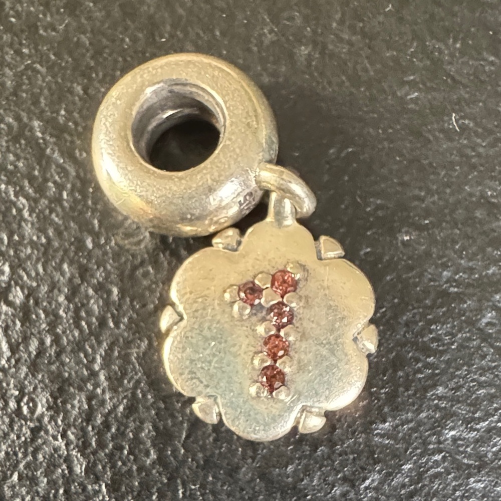 Silver #1 Charm with Pink Gemstones